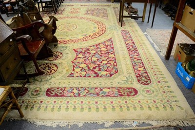 Lot 1241 - Indian carpet, modern, the compartmentalised field centred by a roundel medallion framed by...