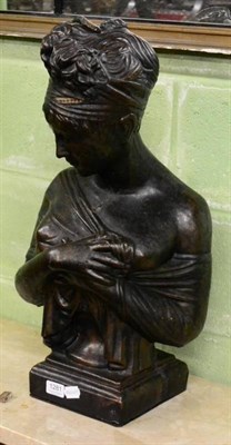 Lot 1281 - A patinated bronze bust of a lady