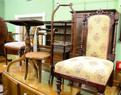 Lot 1299 - An occasional table; a cane seated child's chair; a cake stand and a Victorian mahogany nursing...