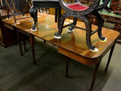 Lot 1305 - George III string inlaid mahogany D-end dining table