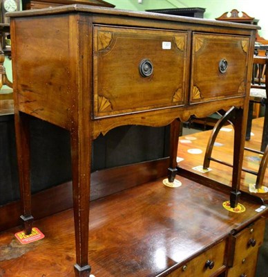 Lot 1307 - A mahogany inlaid two drawer sidetable