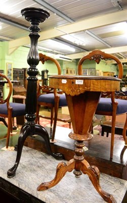 Lot 1310 - A chess top sewing table and a torchere