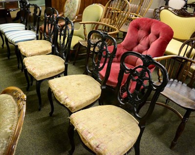 Lot 1345 - Four Victorian dining chairs bearing plaques to underside of chairs Jas Shoolbred & Co,...