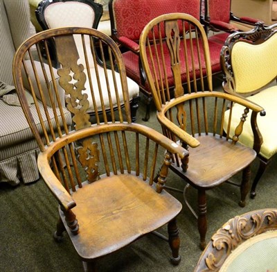 Lot 1350 - Two Windsor armchairs with spindle backs and central splats