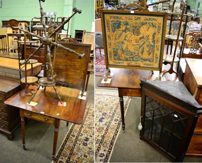 Lot 1367 - An early 19th century mahogany Pembroke table; a glazed corner cupboard; a firescreen with a...