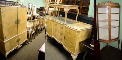 Lot 1380 - An Epstein bleached walnut eleven piece dining room suite comprising a dining table on carved...