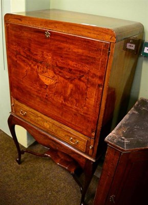 Lot 1385 - An Edwardian mahogany, satinwood banded and marquetry inlaid writing cabinet on stand, early...