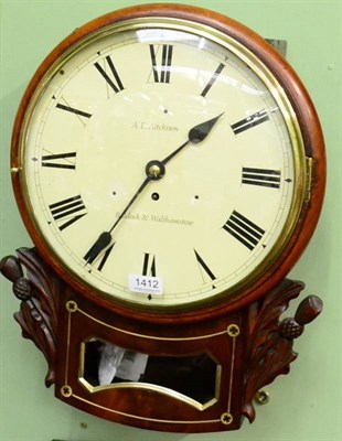 Lot 1412 - A mahogany drop dial wall timepiece, later dial