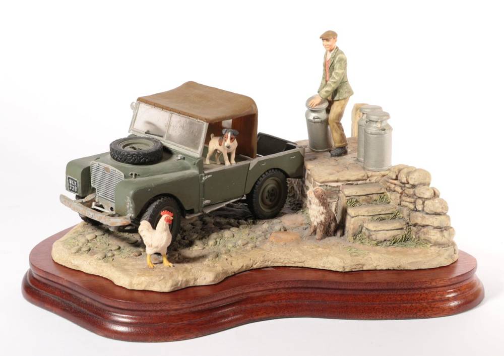 Lot 86 - Border Fine Arts 'Putting Out the Milk' (Landrover), model No. JH66 by Ray Ayres, limited...