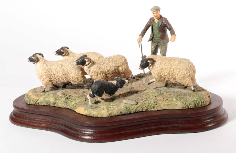 Lot 90 - Border Fine Arts 'Shedding' (Shepherd, Collie and Sheep), model No. L113 by Ray Ayers, limited...
