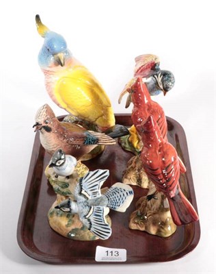 Lot 113 - Beswick Birds Comprising: American Blue Jays, model No. 925, blue and white gloss; Cardinal,...