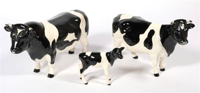 Lot 124 - Beswick Cattle Comprising: Friesian Bull Ch. ''Coddington Hilt Bar'', model No. 1439A, Friesian Cow