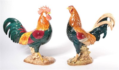 Lot 137 - Beswick Gamecock, model No. 2059, brown teal green, cream and red gloss; together with Leghorn...
