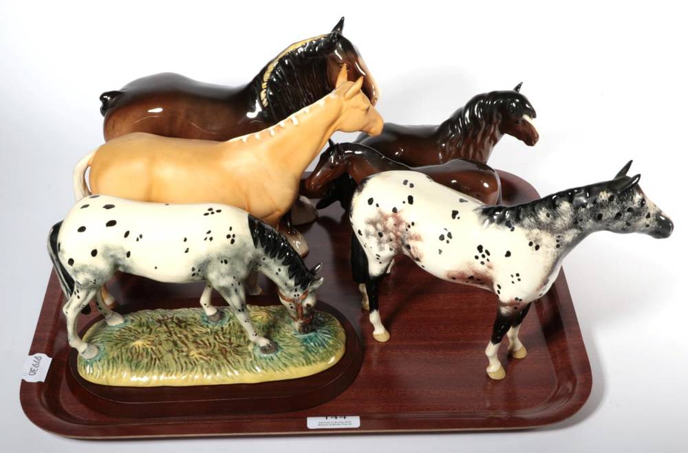 Lot 144 - Beswick Horses Comprising: Appaloosa Stallion, model No. 1772, black and white gloss, Shire...