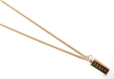Lot 206 - A 9 carat gold ingot pendant on a 9 carat gold chain, 13.3g