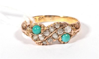 Lot 265 - ~ A Victorian turquoise and diamond ring, of two rose cut diamond set scrolls each terminating with