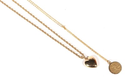 Lot 280 - A 9 carat gold heart locket pendant, on a Prince of Wales chain and a 9 carat gold St....