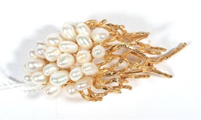 Lot 283 - A cultured pearl spray brooch, a cluster of baroque cultured pearls to textured tendrils,...