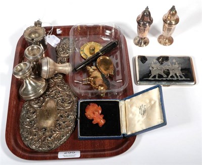 Lot 295 - Assorted silver and other items to include: condiments; mirror; a Thai cigarette case; together...