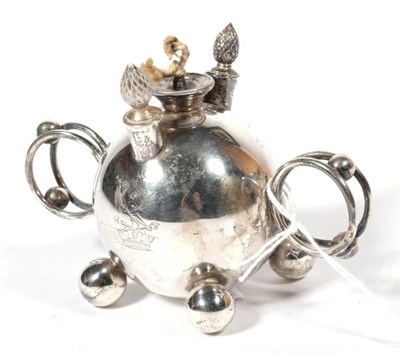 Lot 298 - ~ A Victorian silver table lighter, London, 1894, of spherical form with twin handles and ball...