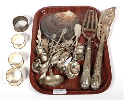 Lot 307 - Various silver and other items to include: Indonesian iced tea spoons; a small group of Russian...
