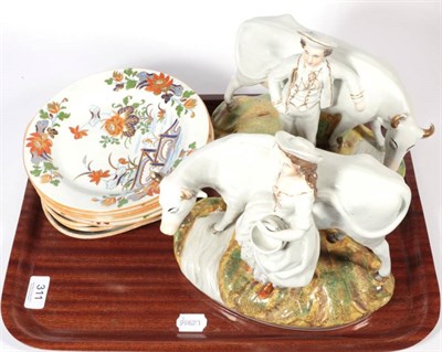 Lot 311 - A large pair of Staffordshire cows; and early 19th century Wedgwood dessert wares