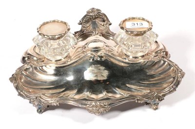 Lot 313 - ~ An elaborate Edwardian silver inkstand of Rococo style, by AB, Sheffield, 1909, the glass...