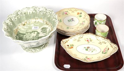 Lot 320 - A large Copeland & Garrett bowl; five Copeland & Garrett dessert plates; a dish and two coffee cans