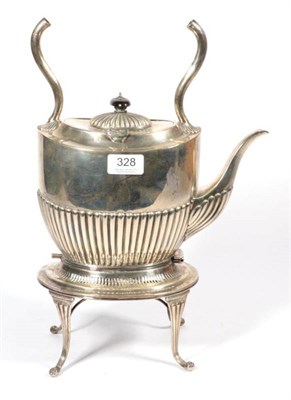 Lot 328 - ~ A late Victorian silver kettle on stand, by Charles Boyton, London, 1895, oval form with part...