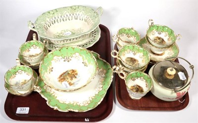Lot 331 - A Davenport chestnut basket on stand; Coalport teawares etc (two trays)