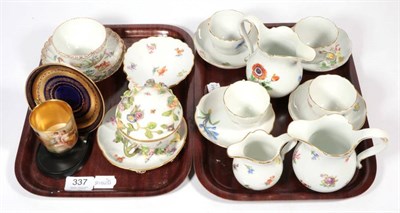 Lot 337 - A Meissen floral encrusted twin handled cup and saucer; a Meissen shell shaped floral decorated...