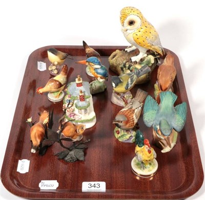 Lot 343 - A tray of assorted bird ornaments including Continental examples; Royal Worcester; and Royal...
