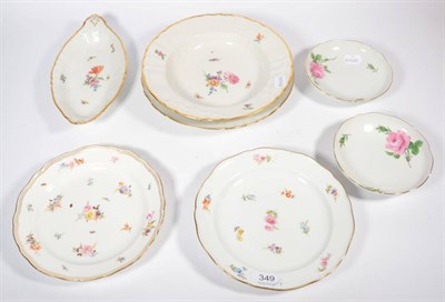Lot 349 - A pair of Meissen rose decorated dishes; two Meissen floral decorated plates; two KPM floral...