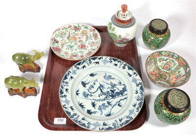 Lot 350 - A tray including a small Chinese Canton bowl; an early 20th century polychrome decorated jar...