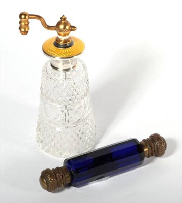 Lot 364 - A sterling silver, yellow guilloche enamel and glass atomiser; together with a Victorian...