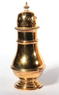 Lot 368 - ~ A silver-gilt caster Queen Anne style, maker indistinct, Chester, 1912, baluster form, 8.4ozt