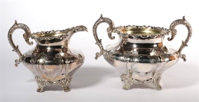 Lot 372 - ~ A William IV silver cream jug and sugar bowl, by Waterhouse & Son, Birmingham, 1836, squat...