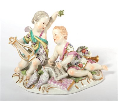 Lot 374 - A late 19th century Meissen classical figure group, 13cm