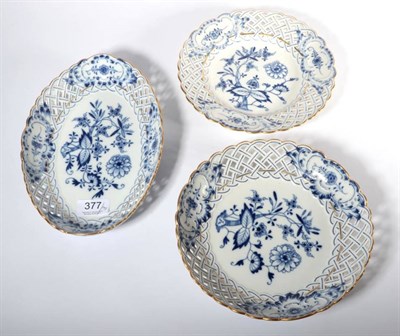 Lot 377 - A Meissen blue and white floral decorated bowl; a matching oval dish and a similar plate (3)