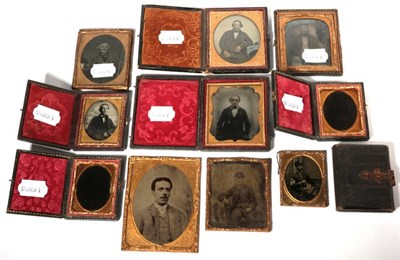 Lot 380 - A collection of nine various Victorian Daguerrotypes of men including seated soldier with army...