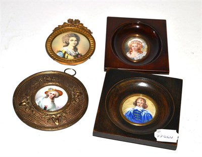 Lot 390 - A 19th century French portrait miniature, painted on porcelain depicting a lady; a portrait...