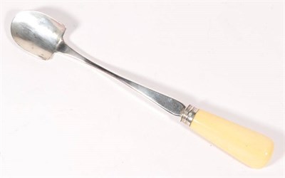 Lot 402 - ~ A George III provincial silver stilton scoop, Edward Jackson, York 1818, with ivory handle,...