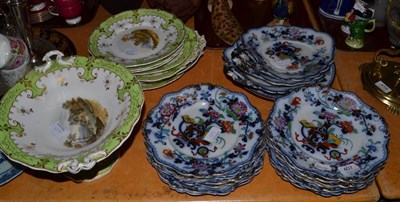 Lot 407 - A Victorian blue and floral decorated part dessert service and a green ground part dessert...