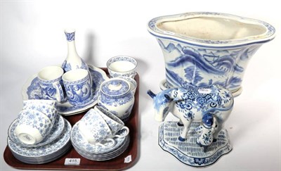 Lot 415 - Minton 'Shalimar' pattern blue and white teaset; Spode Italian bottle shaped vase; 20th century...