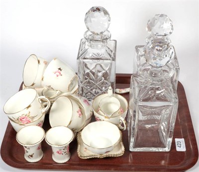 Lot 423 - A tray including Royal Crown Derby; Pinxton Roses part teaset; a pair of spill vases; a pair of...