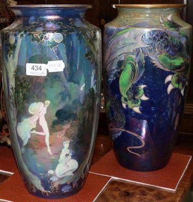 Lot 434 - A pair of Shelley lustre cylindrical vases signed Walter Shelley, 38cm high.