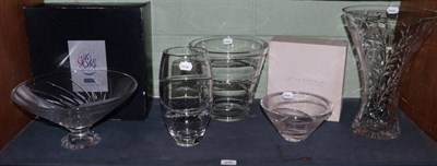 Lot 456 - Two Jasper Conran Stuart Crystal Aura Pattern Vases; a matching bowl, together with a...