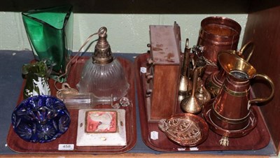 Lot 458 - Two trays including brass and copper; spice chest; Mary Gregory glass jug; Krosno glass vase;...