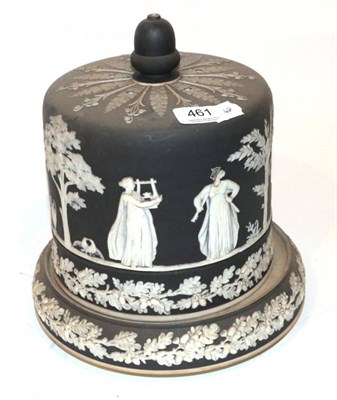 Lot 461 - ~ A black and white Jasper type bell shaped stilton dish and cover, with stand, 27cm high