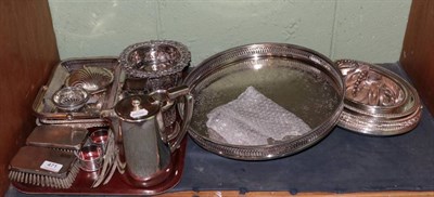 Lot 471 - A pair of silver brushes, napkin rings and a quantity of silver plate to include a tray, entree...